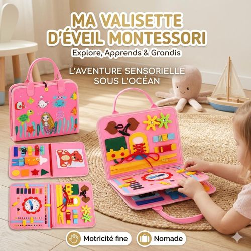 Tableau d’Activités Montessori Sirène – Busy Board Éducatif pour Enfants de 1 à 4 Ans, Jouet de Motricité Fine et Apprentissage Sensoriel pour Voyage et Cadeau