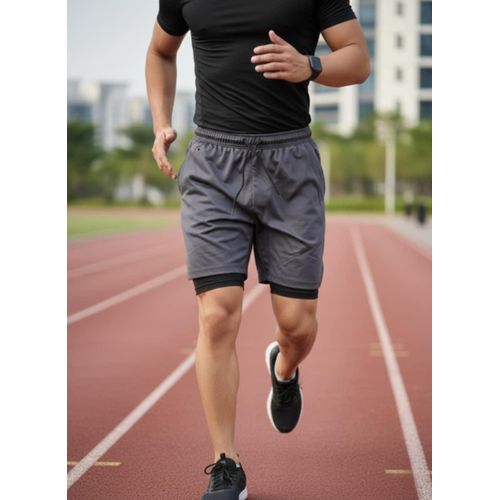 Short de performance 2 en 1 pour hommes et femmes, short de fitness à double couche à séchage rapide, short de sport, pantalon court de course à pied, entraînement