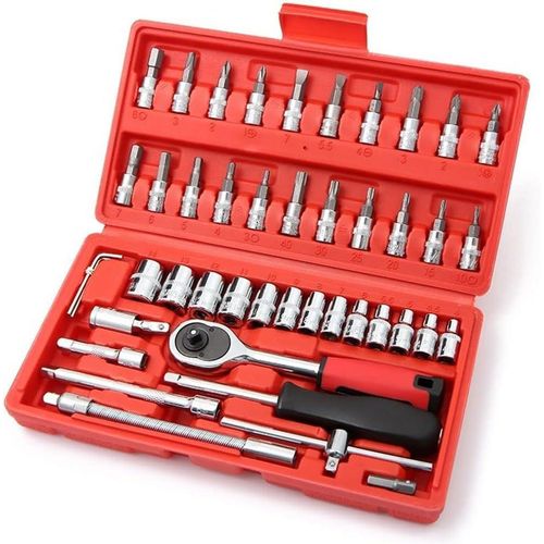 Coffret Outils Mécanique 46 Pièces – Clé à Cliquet + Douilles Métriques avec Mallette de Rangement