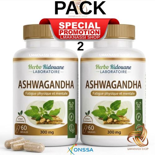 Pack 2 Ashwagandha Boost d'énergie Quotidien Soulager le stress aux herbes Comprimés Concentration de l'humeur et supplément de soutien énergétique, Augmente le niveau d'énergie et de vitalité et stimule le désir sexuelle.
