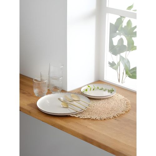 Assiette Plate - Céramique Effet Fait Main - Service de Table Quotidien - Beige Ø19cm