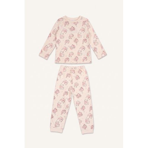 Ensemble pyjama 100% coton Haut à manches longues imprimé chats et Pantalon pour bébé fille