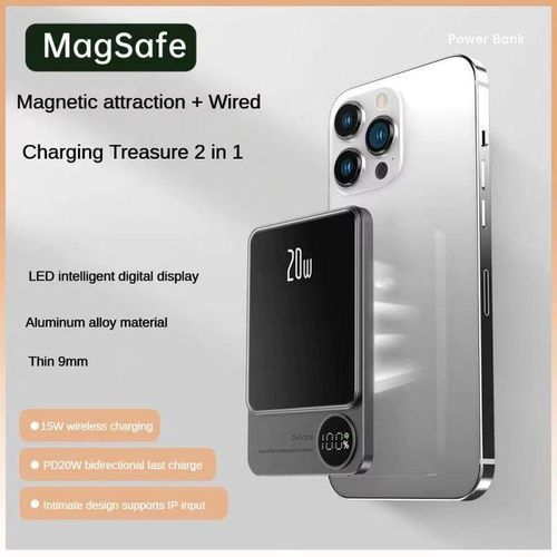 Batterie de secours magnétique en alliage de 10 000 mAh, chargeur rapide sans fil pour iPhone 15 14 13 12 11