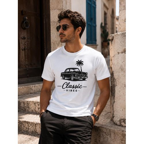 T-shirt Homme Classic Vibes Blanc – 100% Coton - White
