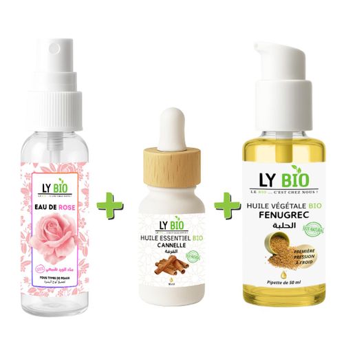 مجموعة LYBIO ماء الورد 100 مل زيت القرفة الأساسي 10 مل زيت الحلبة 50 مل - مضخة