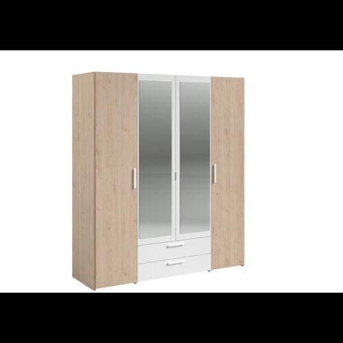 Armoire Hazel 4 Portes 2Tiroirs Miroir - Chne Blanc