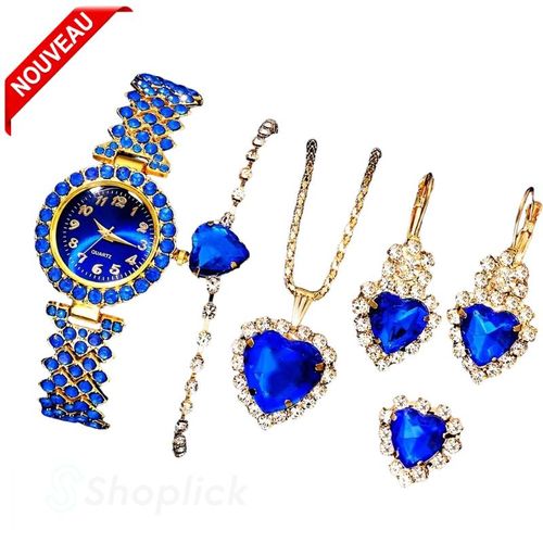 Coffret bijoux femme tendance idée cadeau parfaite Montre bleue accessoires assortis