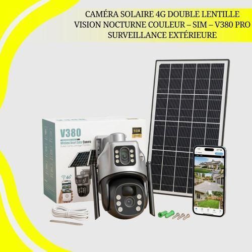 Caméra Solaire 4G Double Lentille 6MP – Vision Nocturne Couleur – SIM – V380 Pro – Surveillance Extérieure