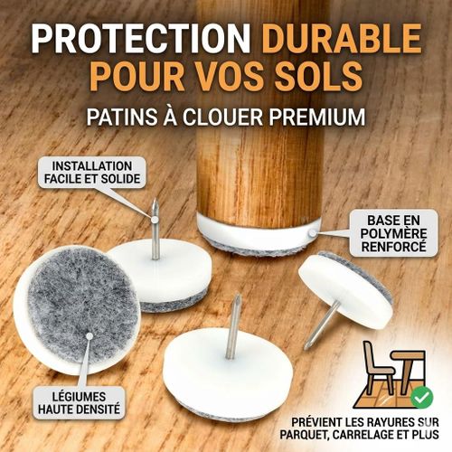 Lot de 24 Patins Feutre avec Clou pour Meubles – Protecteurs de Sol Anti-Rayures, Patins pour Pieds de Chaises et Tables, Installation Facile
