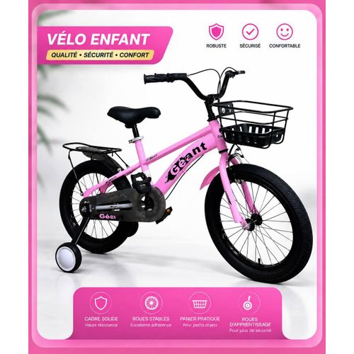 Vélo enfant 16 pouces - Bicyclette en acier de 5 à 9 ans Rose
