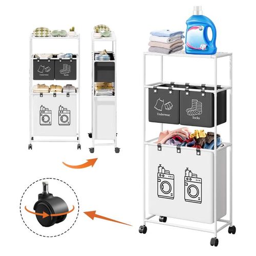 Panier linge 3 compartiments sur roulettes
