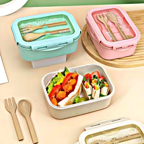 Boîte à repas - Lunch Box à 3 compartiments pour adultes et adolescents, couverts intégrés, idéale pour une alimentation équilibrée nomade, couleur Beige Clair , Grey