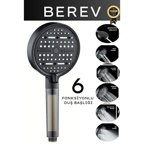 Douchette Haute Pression Noire 6 Fonctions avec Filtre Anti-Calcaire Pommeau de Douche Universel