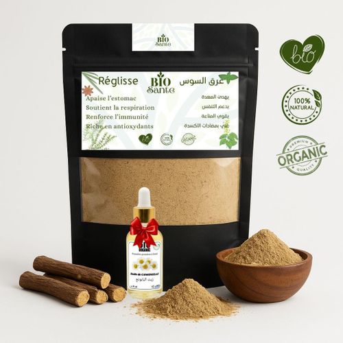 Réglisse racine moulue beldi respiration apaisée 100 g + huile de Camomille 15ml gratuit