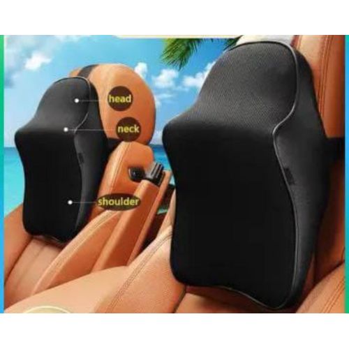 Oreiller de Soutien Cervical en Mousse à Mémoire de Forme pour Voiture – Design Ergonomique 3 Points (Tête, Cou, Épaules) – Noir Premium