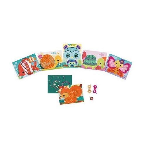 Jeu Créatif de 6 Cartes à Lacer Animaux avec 12 Lacets Colorés