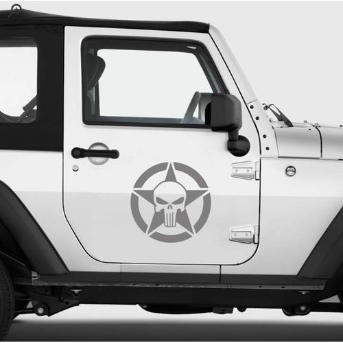 Autocollant Jeep Star skull Étoile jeep crâne 4x4 Voiture Sticker vinyle stick Déco Gris-SVO07
