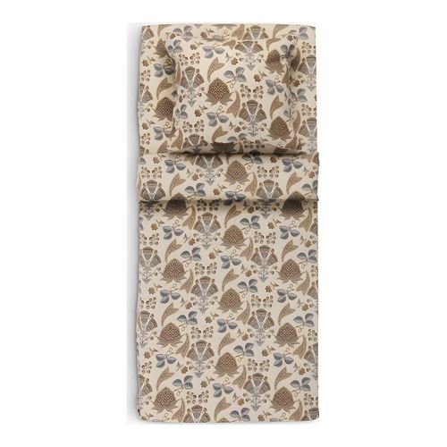 Ensemble Draps en Satin 160x240 Sable - Motif Floral Classique - Literie Confortable pour Chambre à Coucher