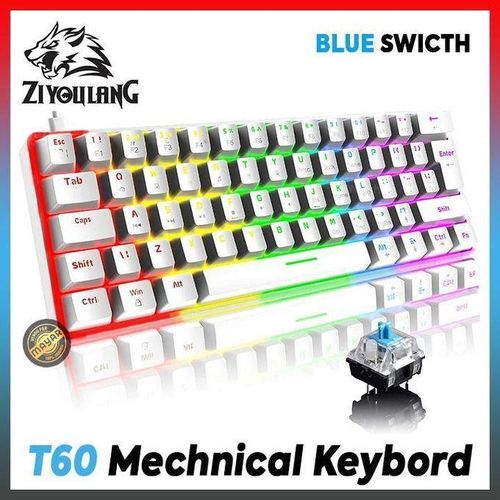 ZIYOU LANG Clavier Mécanique Compact 60% RGB – 62 Touches, Switchs Linéaires bleus, Anti-Ghosting, Raccourcis FN, Filaire USB blIE Swicth