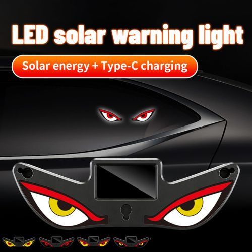 Lumière d'Avertissement LED Solaire pour Voiture - Feu Flash de Sécurité Antivol Motif Yeux