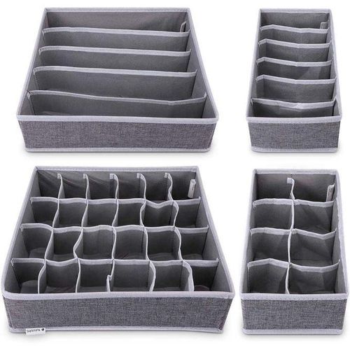 Boites de Rangement Pliable et Respirant Ensemble de 4 Pièces,Rangement Tiroir Pour Chaussettes,Lingerie,sous-culottes, chaussettes,Boîte de Rangement Pliable en Tissu Non Tissé pour Sous-Vêtements,