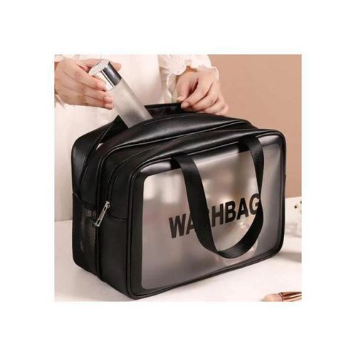 Sac de Maquillage double compartiment Large Capacité Washbag Transparent Étanche - Noir