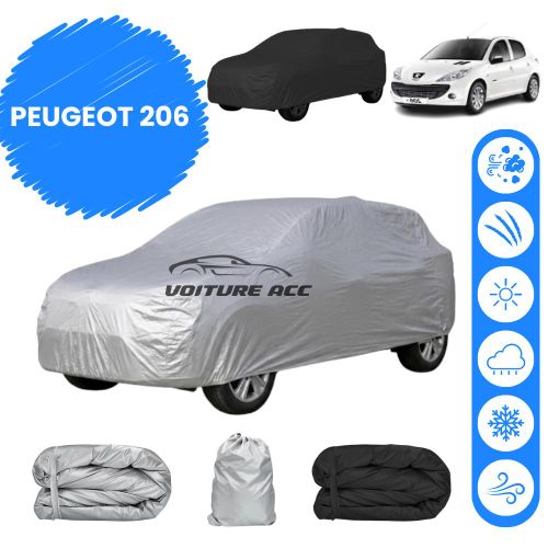 Bâche voiture imperméable double face – Protection complète contre pluie, soleil et poussière + sac offert ( PEUGEOT 206 )