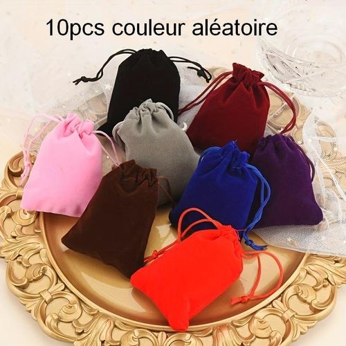10pcs Pochette Bijoux en Velours Doux - Sac de Rangement avec Cordon de Serrage - Petit Sac Cadeau pour Mariage, Anniversaire et Fête - Organisateur de Bijoux et Accessoires - Couleurs Aléatoires Élégantes - Format Pratique et Durable.