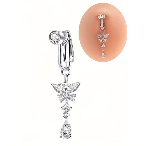 Bijou de corps comprenant un piercing nombril argenté fantaisie orné dun papillon un piercing nombril à clip et des boucles doreilles cartilage
