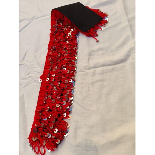 Ceinture de danse marocaine couleur rouge – Élastique avec mozoun- 75 cm