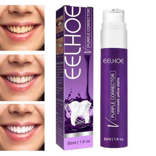 Dentifrice blanchissant violet EELHOE – Gel blanchissant très efficace 50 ml, élimine la plaque dentaire et les taches, nettoie en profondeur pour des dents plus blanches et une blancheur naturelle visible.