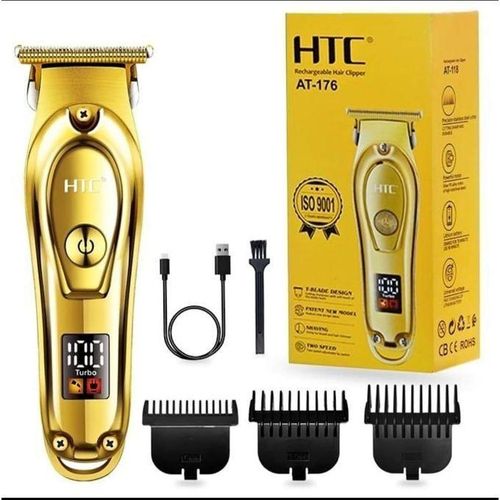 Htc Tendeuse à cheveux à lame dorée At-176, nouveau Design breveté, couverture totale en métal, avec écran Led, batterie au Lithium, lame en T