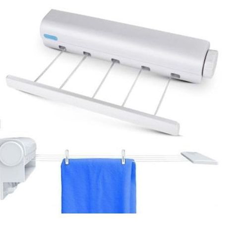 Étendoir Sèche-linge avec 5 fils durables et longs, Mural, RÉTRACTABLE, 5x3,75M