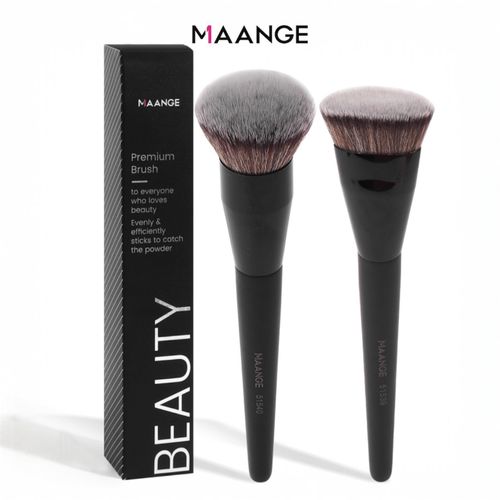 Set 2 Pinceaux Maquillage Professionnels – Fond de Teint & Contour – Poils Haute Densité – Manche Noir Professionnel