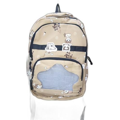 Sac à Dos Enfant Beige à Imprimés Animaux et Poche Filet