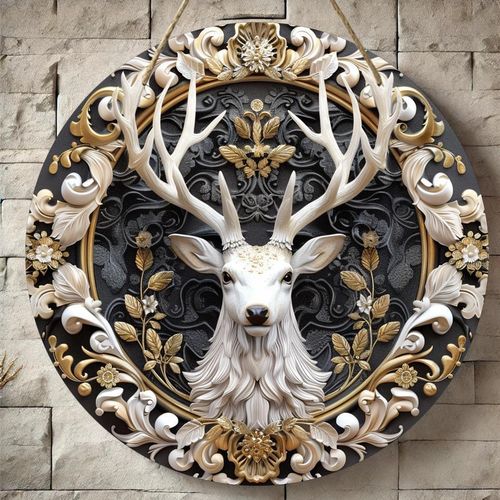 Plaque Ronde en Bois à Imprimé Plat 2D avec Thème d'Élan, Adaptée pour Décoration de Bar Cuisine Café Salon Bureau, Cadeau de Fête, 20.32x20.32 cm