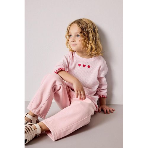 T-shirt rose 100% coton à col rond et manches longues pour bébé fille