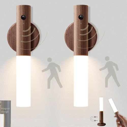 VOMI Lampe Piles Murale Sans Fil Veilleuse LED Detecteur de Mouvement Lot de 2 Applique Murale Interieur Rechargeable USB Lumières Chambre Escalier Magnétique Lumière de Placard Portable Bebe Enfant