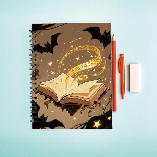 Bloc-notes, A5, 13.97*21.08 cm, 50 pages, avec livre volant magique et style chauve-souris. Applicable pour cahi