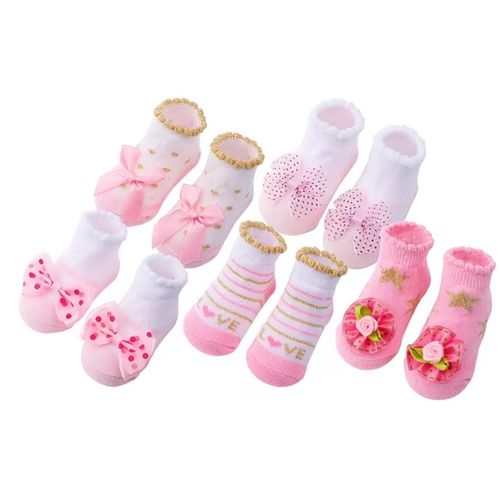 5 paires de chaussettes pour bébé avec nœuds et dentelle, adaptées aux filles et aux nouveau-nés de 0 à 2 ans, avec des motifs de dessins animés