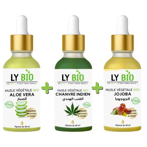 PACK HUILE ALOE VERA 50ml - PIPETTE + HUILE HYDRATANTE & NUTRITIVE 50ML - PIPETTE + HUILE JOJOBA 50ML - PIPETTE