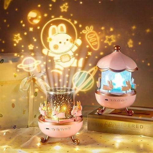 Veilleuse Musicale Rotative Wanasah – Lampe LED Carrousel Lapin pour Chambre d’Enfant