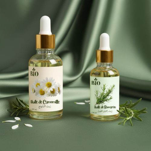 Lot Huile de camomille 50 ml + Huile de romarin 30 ml usage peau cheveux