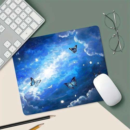 Tapis de souris esthétique bleu papillon avec base antidérapante, parfait pour le bureau, les études et les jeux, tapis de bureau portable et durable, tapis de souris pour bureau, grand tapis de souris, très grand tapis de souris, tapis de souris mignon
