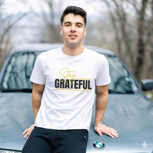 T-shirt “Stay Grateful” – T-shirt Inspirant Minimaliste