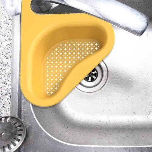 Passoire Triangulaire pour Évier de Cuisine, Accessoire Pratique et Facile à Retirer, pour Laver Légumes et Fruits, Jaune