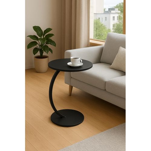 طاولة جانبية صغيرة على شكل حرف C، طاولة جانبية خشبية بإطار معدني، طاولة قهوة متحركة، طاولة غرفة معيشة بنية للقهوة والكمبيوتر المحمول (الحجم: 40 × 60 سم)