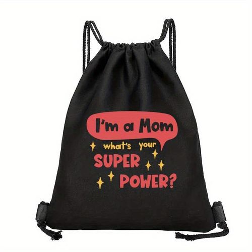 1 sac à cordon noir avec un motif "Mom", fabriqué à partir d'un matériau doux, idéal pour organiser les affaires. Parfait pour les vacances, les activités de fitness, le shopping, le sport et le yoga, ce qui en fait un excellent cadeau de printemps et d