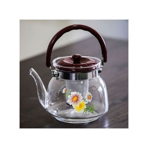 إبريق شاي وقهوة زجاجي مقاوم للحرارة مع مصفاة فولاذية