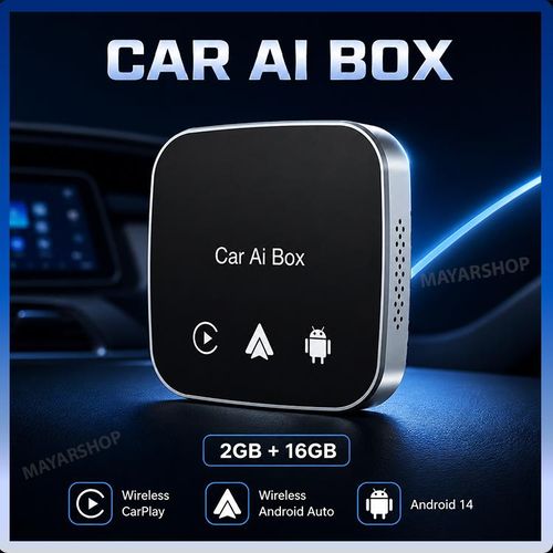 Car AI Box Android 14, 2 Go + 16 Go Adaptateur CarPlay et Android Auto Sans Fil avec Netflix, YouTube, WiFi Double Bande et Bluetooth 5.0